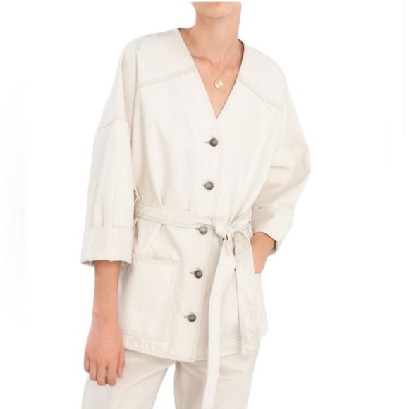 & Other Stories Belted Denim Jacket chore coat in Vintage Canvas - Picture 2 of 5